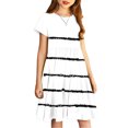 thumbnail image 4 of Soldes de Liquidation d'Été Iumwxz Robe Tunique Plissée Robe Ample Ligne A Robes Col Rond Rayé Graphique Robe à Manches Courtes pour Enfants Robes Tendance pour Cadeaux des Fêtes 4-14a, 4 of 7