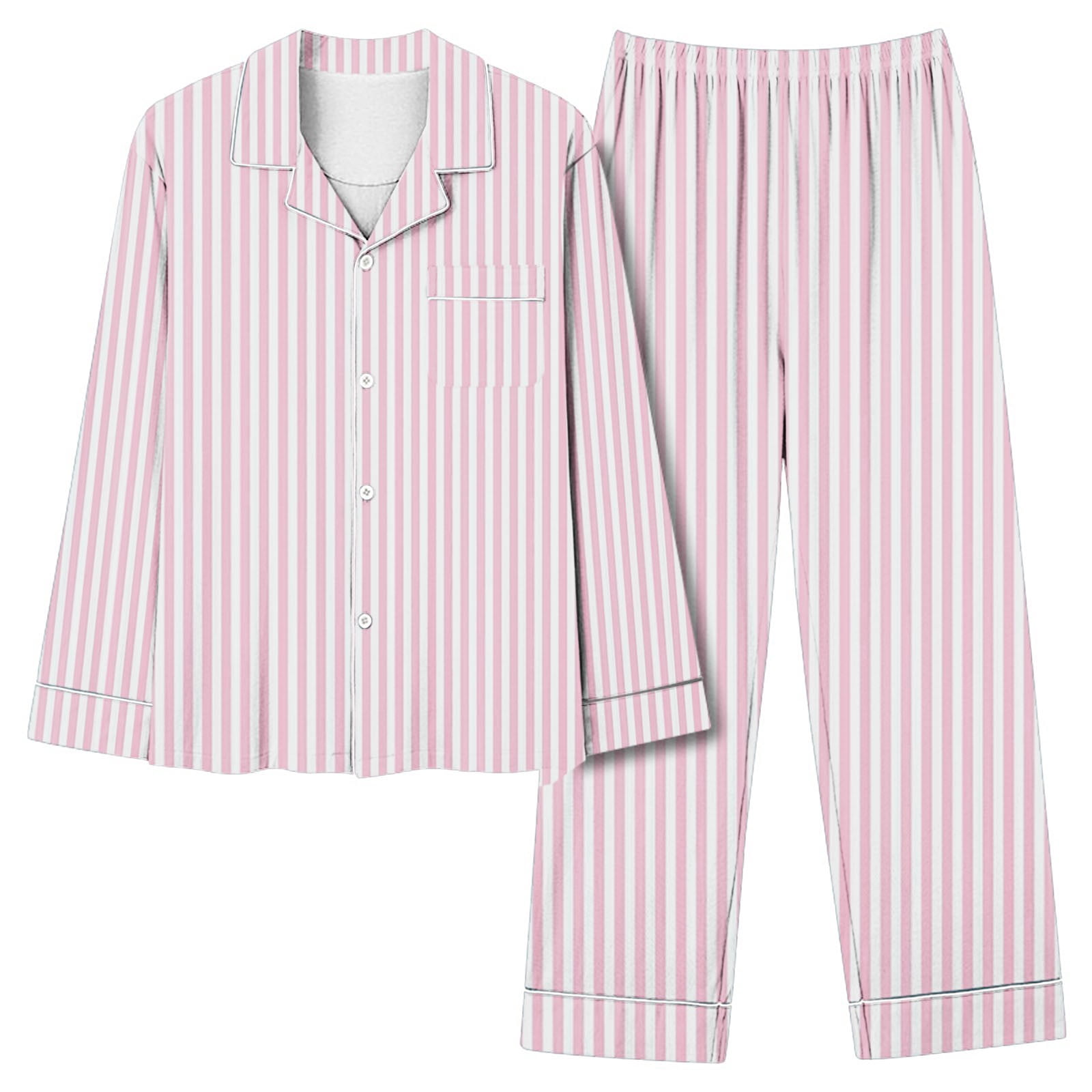 Timdgard Womens Pajamas Outfits Striped Lapel Button down Shirts Pants Lounge Sets Fall Loose Sleepwear