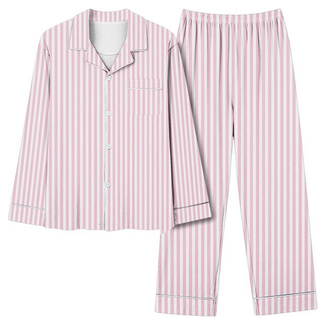 Timdgard Womens Pajamas Outfits Striped Lapel Button down Shirts Pants Lounge Sets Fall Loose Sleepwear