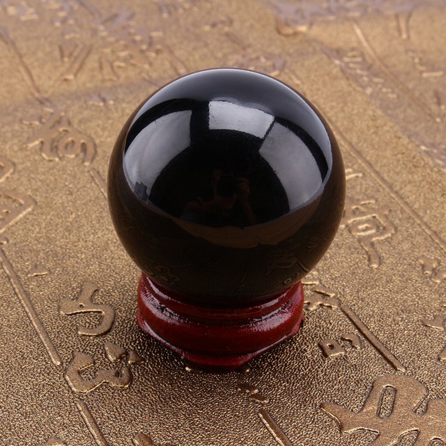 Black Glass Sphere,Hot Asian Rare Natural Black Quartz Glass Ball Glass Ballwith Stand Base User-Friendly Design