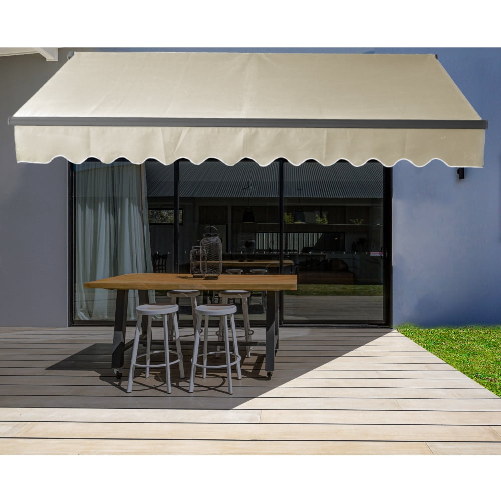 ALEKO Black Frame Retractable Home Patio Canopy Awning 12x10 ft, Ivory Color