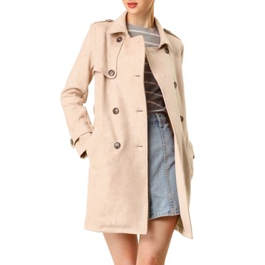 INSPIRE CHIC Manteau Trench en Faux Suède à Revers Cranté, Double Boutonnage, pour Femme, m Abricot