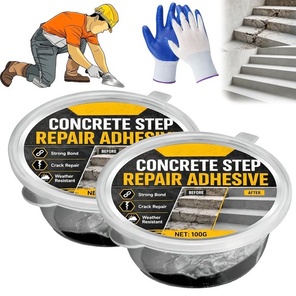 Concrete Step Repair Adhesive,Heavy Duty Concrete Repair Adhesive,Waterproof Fast-Drying Self-Leveling Crack Filler,Quick Curing, Damage Repair, for Concrete, Masonry & Stone
