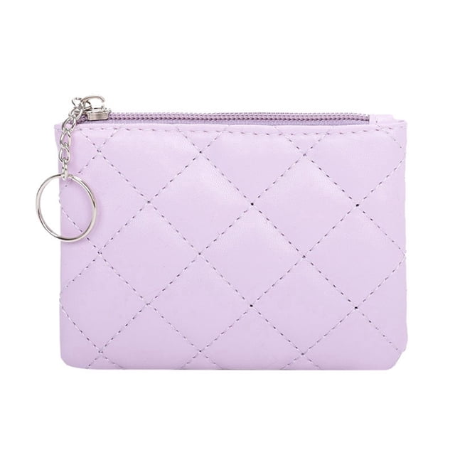 Ediodpoh Women's Mini Zip Purse Quilted Embroidery Small Wallet For Cards Compact And Stylish Purple