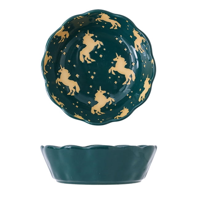 Qeeadeea Small Round Baking Dish Set Of 2, Colorful Ceramic Pie Pan, Round Ceramic Pie Plate-green-unicorn