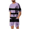 thumbnail image 2 of NTACZA Crew Neck Men 2 Piece Shorts Set Striped Short Sleeve Tracksuits Mens Athletic Breathable Sweatsuits 2X, 2 of 7