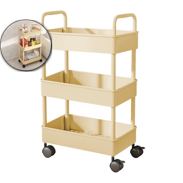 Dvruxg 3-Tier Kitchen Storage Cart, Armrest Bathroom Organizer, Mobile Toiletries Rack for Home Organization
