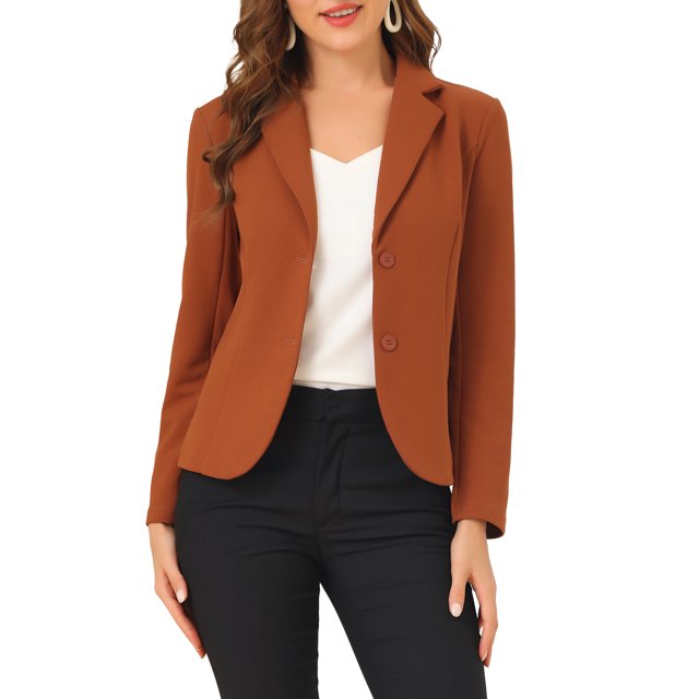 INSPIRE CHIC Blazer de Tailleur Extensible pour Femme à Col à Revers pour le Travail Brun G