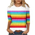 thumbnail image 1 of FAIWAD T-Shirt à Blocs de Couleur pour Femmes, Manches 3/4, Col Rond, Chandail à Enfiler, Haut d'Été Tendance, Chemisiers à Imprimé Rayé, 1 of 4