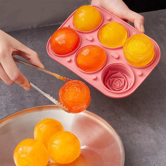 Ensemble de Bacs à Glaçons en Silicone 6 Cellules / Moule Sphère de Glace et Rose 3-en-1 / Qualité Alimentaire, Démoulage Facile / Designs Ludiques pour Whisky, Cocktails, Spiritueux / Cadeaux pour Hommes, Bar à la Maison, Fêtes / 7.68x5.31x2.56 Po