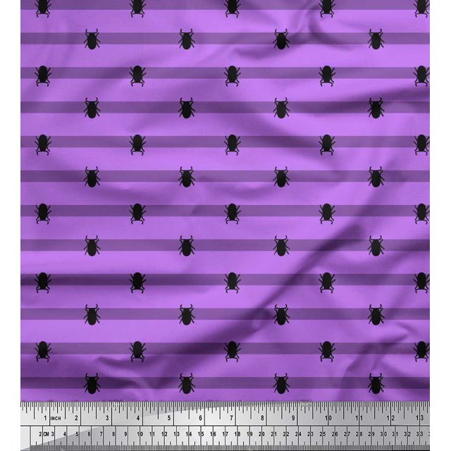 Soimoi Tissu en Viscose Chiffon Violet Rayé & Imprimé Insectes Coléoptères 1 Yard 42 Pouces de Large
