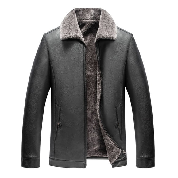 AnuYalue Faux Leather Jackets for Men Warm Lapel Full Zipper Bomber Jacket Fall Winter Slim Fit Motorcycle Coat Vintage Soild Color Outwear