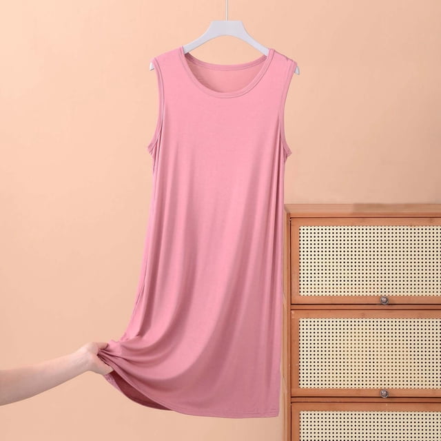 Elvqul Nuisette Sans Manches pour Femmes, Robe de Nuit Unie pour Femmes Grande Taille avec Poches, Robe de Nuit pour Femmes Rouge