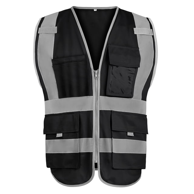 GOGO 9 Pockets High Visibility Zipper Front Safety Vest With Reflective Strips, Meets ANSI Standards