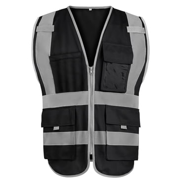 GOGO Gilet de Sécurité à Fermeture Éclair devant à Haute Visibilité à 9 Poches avec Bandes Réfléchissantes, Conforme aux Normes ANSI