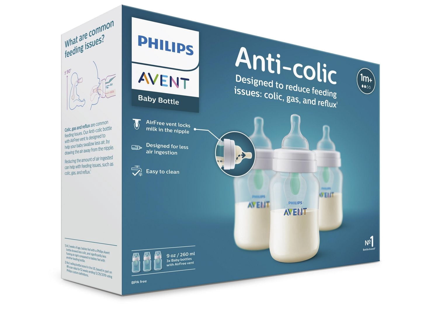 Philips Avent Anti-colic Baby Bottle with AirFree Vent, 3x9oz Bottles, SCY703/03