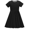 thumbnail image 4 of NJDVHB Robe d'Été pour Tout-Petit, Robe de Plage pour Fille Tout-Petit, Robe de Fête pour Filles, Robe Décontractée à Manches Courtes Imprimée Unie pour Enfants, Robe Évasée, Noir, 150, 4 of 5