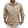 thumbnail image 2 of hotojiny Mens Corduroy Button down Shirts Shacket Vintage Textured Long Sleeve Jacket Lightweight Work Shirts with Pockets, 2 of 7