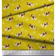 thumbnail image 2 of Soimoi Yellow Modal Satin Fabric Bird,Paw & Cocker Spaniel Dog Printed Craft Fabric by the Yard 42 Inch Wide, 2 of 3