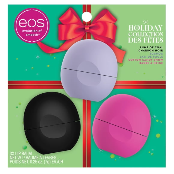 eos Holiday Lip Balm Sphere Gift Set Collection, Lump of Coal, Eggnog & Cotton Candy Lip Balm Sphere, 21g