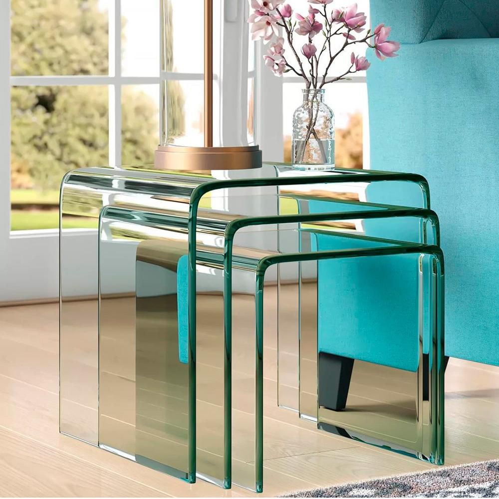 Heavenly Collection Nesting Table, Glass Nesting Table, Un-tempered Glass Nesting Table, Bent Glass Nesting Table, Waterfall Nesting Table, Set Nesting Table