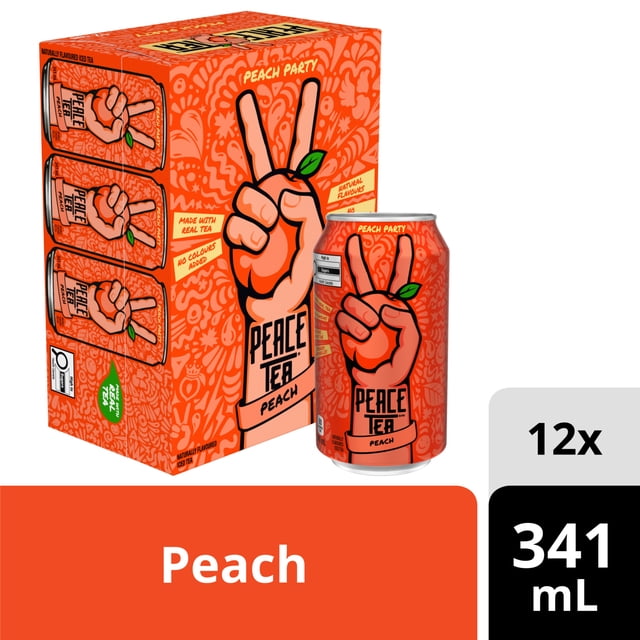Peace Tea Peach Party Iced Tea Cans, 341 mL, 12 Pack