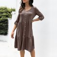 thumbnail image 2 of Pompotops Mode O-Cou Femmes en Vrac Couleur Unie Sexy à Manches Longues Robe Bouton, 2 of 6