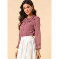 thumbnail image 3 of INSPIRE CHIC Women's Ruffle Neck Polka Dots Sheer Chiffon Blouse, 3 of 6