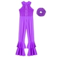 thumbnail image 4 of Lejafay Combinaison Sans Manches à Sequins pour Filles avec Couvre-Chef Jazz Disco Danse Body Performance Violet 14, 4 of 5
