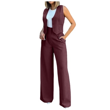 TJAZFJPA Summer Pants Sets Women 2 Piece Outfits Womens Elegant Solid Color Suit Vest Tank Cardigan Pockets Tops Wide Leg Pants Suit Pants Suits for Women Dressy White