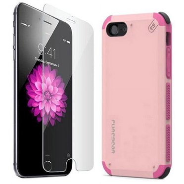 Étui pour iPhone 8 Plus, PureGear [Rose Doux] Dualtek Extrême Robuste Testée Militaire [avec Protecteur d'Écran en Verre Trempé BONUS] pour Apple iPhone 7 Plus, iPhone 8 Plus