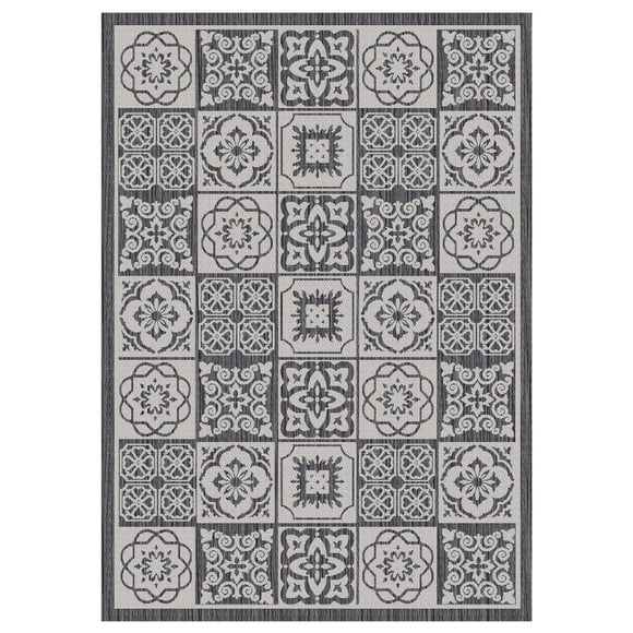 7 ft. 7-inch x 10 ft. 10-inch Weylon Tile Grey Indoor Outdoor Area Rug