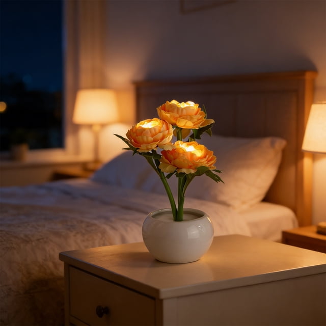 weibbin Ceramic Flower Pot LED Night Light USB Desk Lamp for Bedroom Home Decor, 9.45x3.54 Inches, Yellow