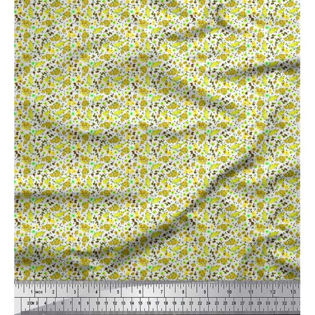 Soimoi Polyester Crepe Fabric Flower Watercolor Print Sewing Fabric Yard 52 Inch Wide