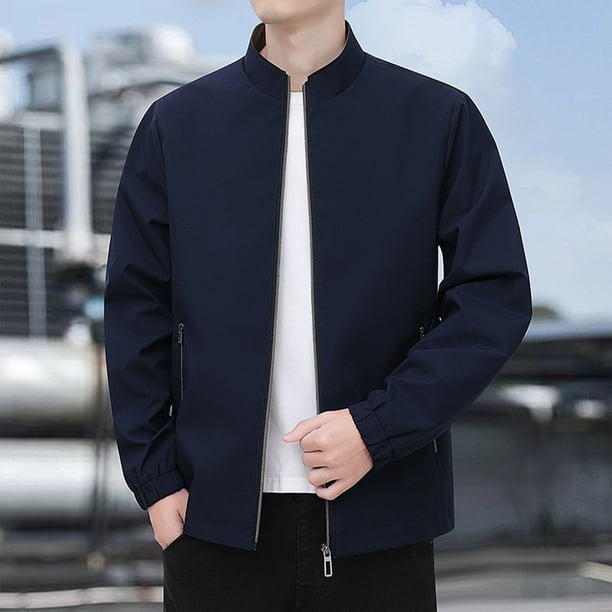 WRKEKC Men's Stand Collar Casual Jacket Long Sleeve, Modern No-Hat