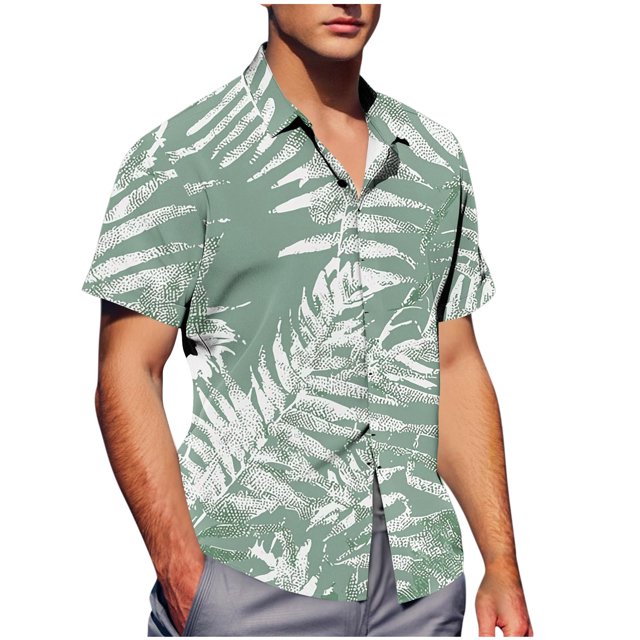 Pisexur Shirts for Man T Hommes Mode Décontractée Col Rabattu Imprimé Manches Courtes Chemise Boutonnée Vert Menthe, Chemises de Golf Hommes & Chemises Hommes