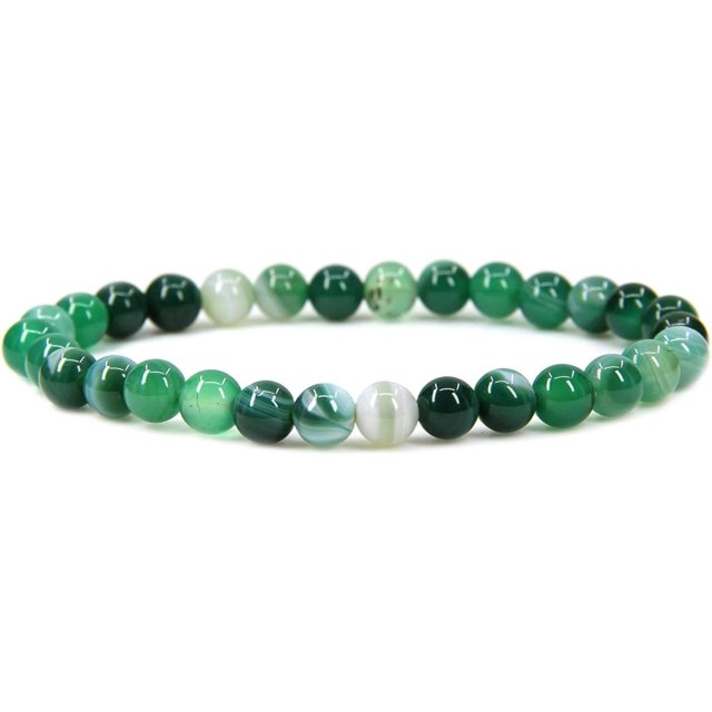 Bracelet Extensible Unisexe en Perles Rondes de 6 mm en Agate Verte Naturelle à Bande, Pierre Précieuse 7 Pouces