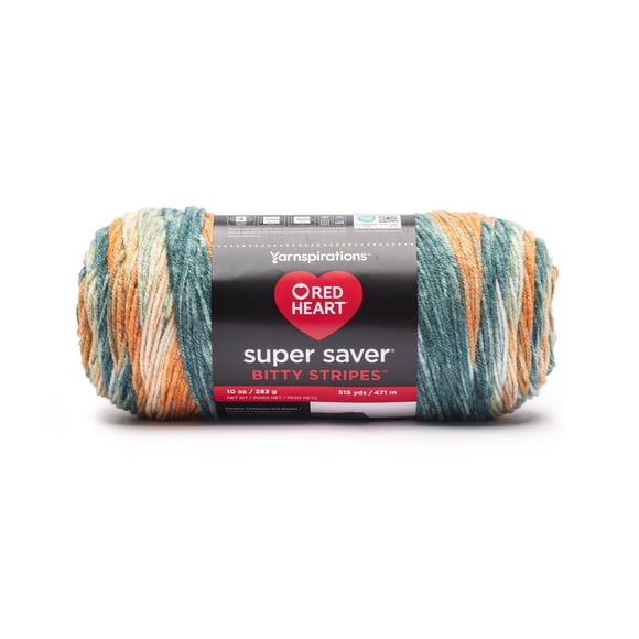 Red Heart® Super Saver Bitty Stripes™ #4 Worsted (Medium) Acrylic Yarn, Coral reef 10oz/283g 515 Yards
