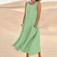 thumbnail image 1 of Meichang Robe Sans Manches en Lin pour Femme, Décontractée d'Été, Col Rond, Robe Débardeur Unie, Robe Évasée de Plage pour les Vacances avec Poches, 1 of 5