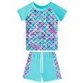 thumbnail image 1 of Girls Rash Guard 2-Piece Swimwear Fish Scale Pattern Swimwear Upf 50+ Uv for 4-12Y, 1 of 6