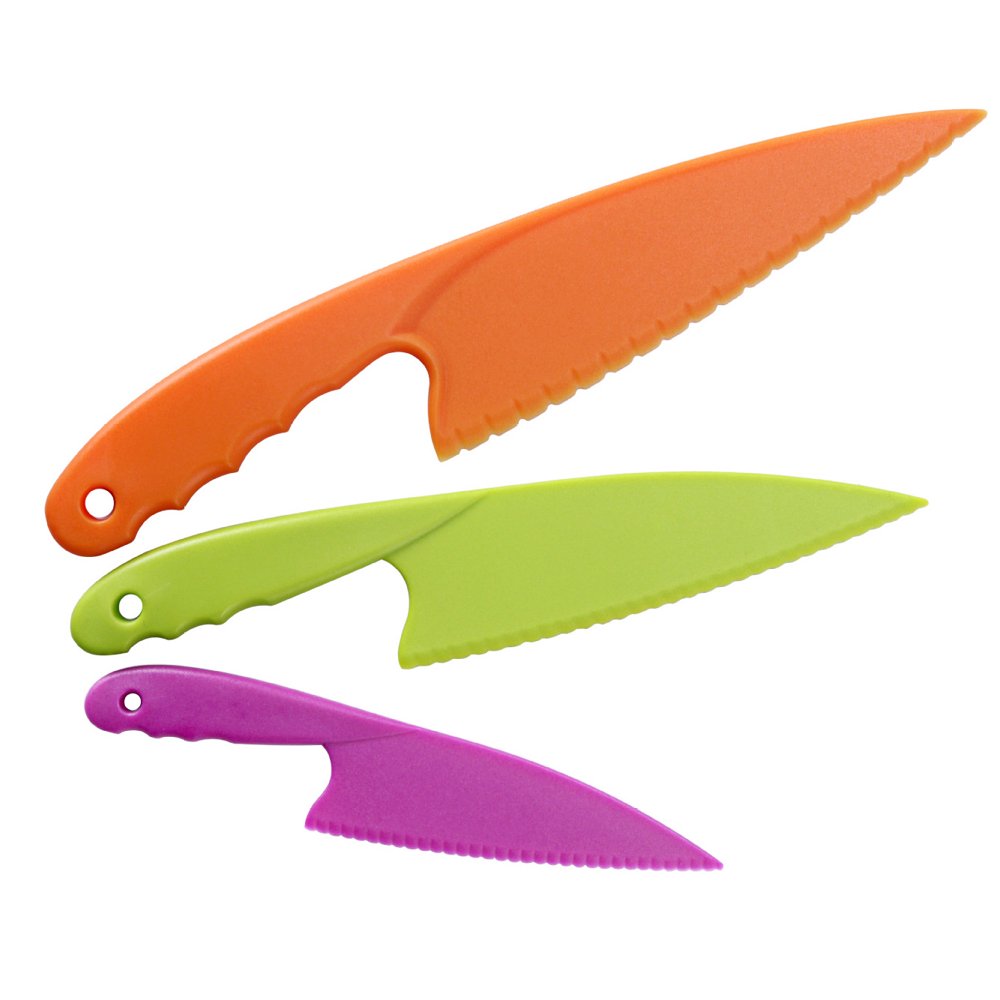 MesaSe 3 Piece Nylon Knives for Kids Nylon Knife Set Safe Knives for Cooking & Cutting Kitchen Lettuce & Salad Knives Serrated Knife in Plastic Knifes for Kids Christmas Gift(Color random