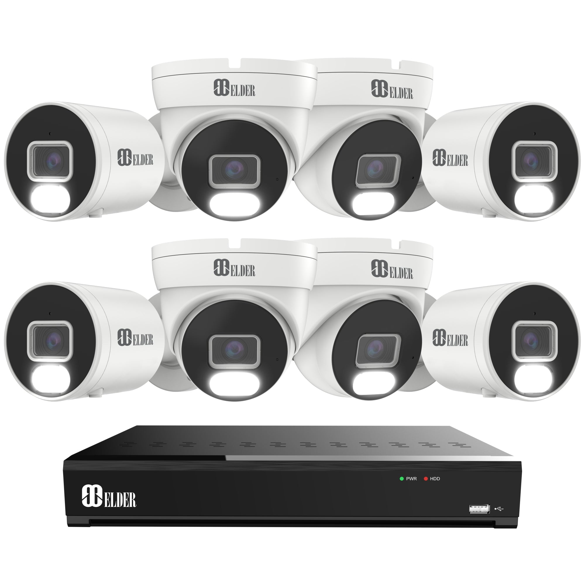 Security Camera System 4K 8MP, 8Ch NVR PoE 8-Camera Outdoor 4TB Color Night Vision, Person & Vehicle Detection Smart Home Surveillance Wired DIY, Elder Hunter Series