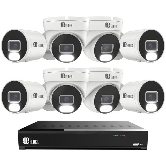Security Camera System 4K 8MP, 8Ch NVR PoE 8-Camera Outdoor 4TB Color Night Vision, Person & Vehicle Detection Smart Home Surveillance Wired DIY, Elder Hunter Series