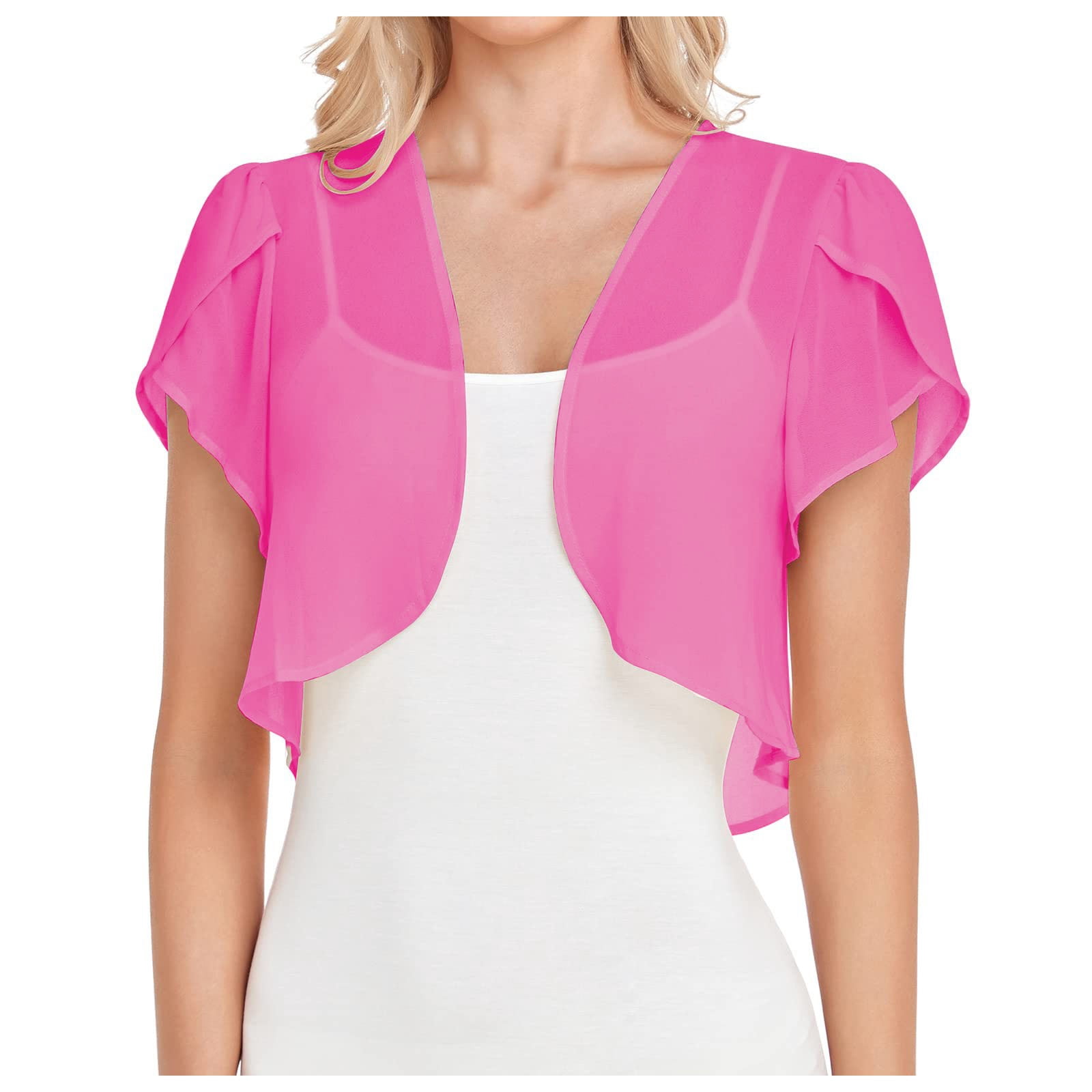 Kcodviy Femmes Uni Manches Courtes Boléros pour Robes Boléro Court Ouvert Longs Cardigans en Tricot pour Femmes Cardigan en Chiffon