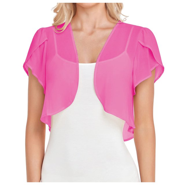 Women Fashion Solid Short Tan Open Front Cardigan for Women Sleeve Cropped Bolero Open Womens Button Up Cardigan Sweaters Front Chiffon Cardigan