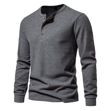 Ketyyh-chn99 Mens Graphic T-Shirts Fall Clothes Autumn And Winter Men's New Long Sleeve Round Neck T Shirt Underlay Four Button Long Sleeve T Shirt GY2,XL