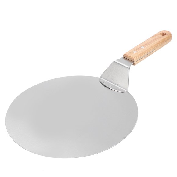Dioche Pizza Spatula Round Shovel Stainless Steel Pizza Peel Paddle Natural Wooden Handle Baking Tool Metal Pie Server Cake Holder