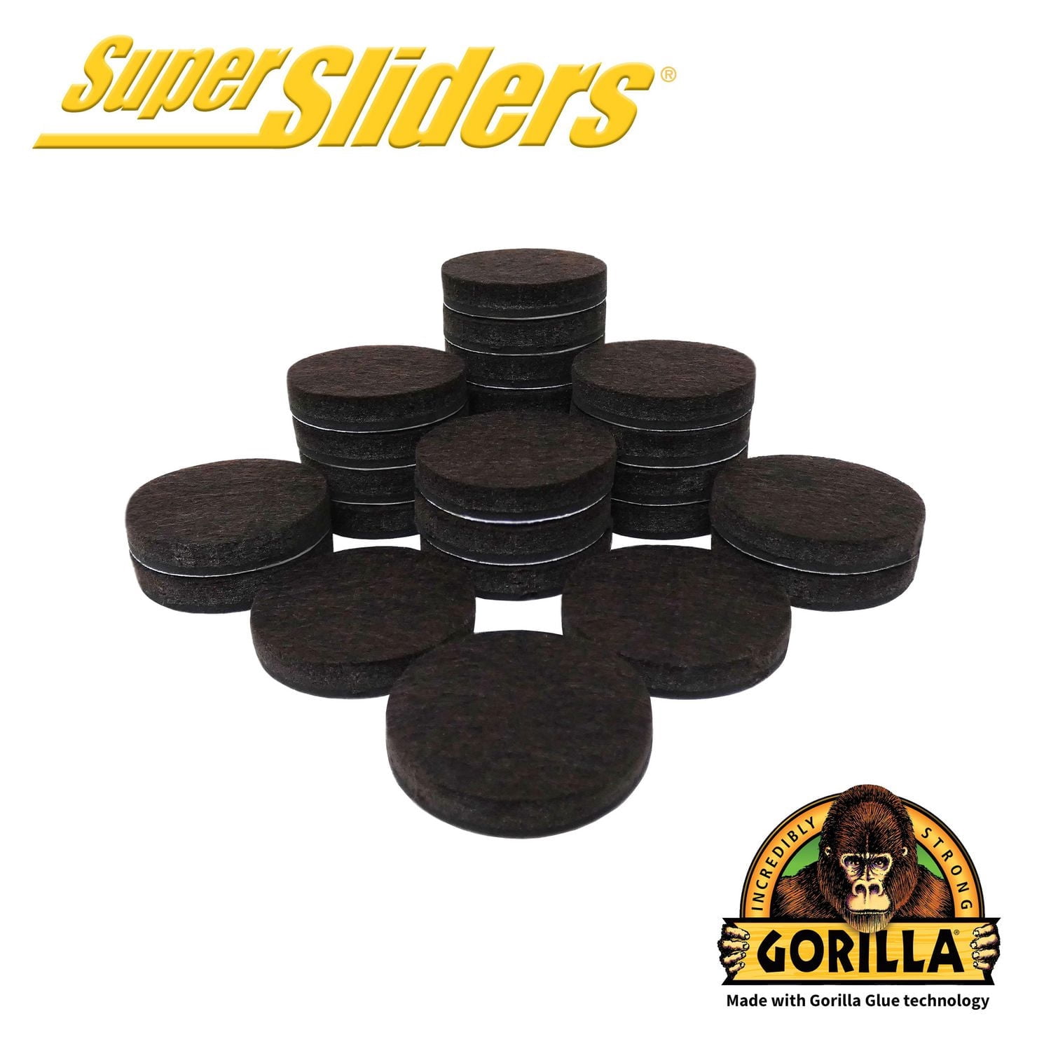 Super Sliders With Gorilla Glue 1.5" Round Felt Pads Brown 24pc