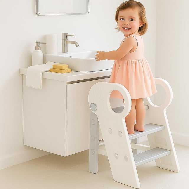 Toddler Step Stool for Bathroom Sink, Adjustable 3 Step Stop for Kids with Handles, Non-Slip Pads, Toilet Stool Potty Training, K