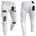 thumbnail image 3 of Men Stretchy Ripped Skinny Biker Jeans Destroyed Hole Taped Slim Fit Denim Pants, 3 of 5